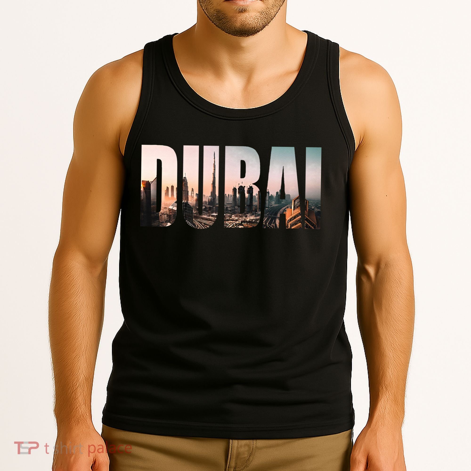 Dubai UAE Skyline Urban Photography Font Tank Top