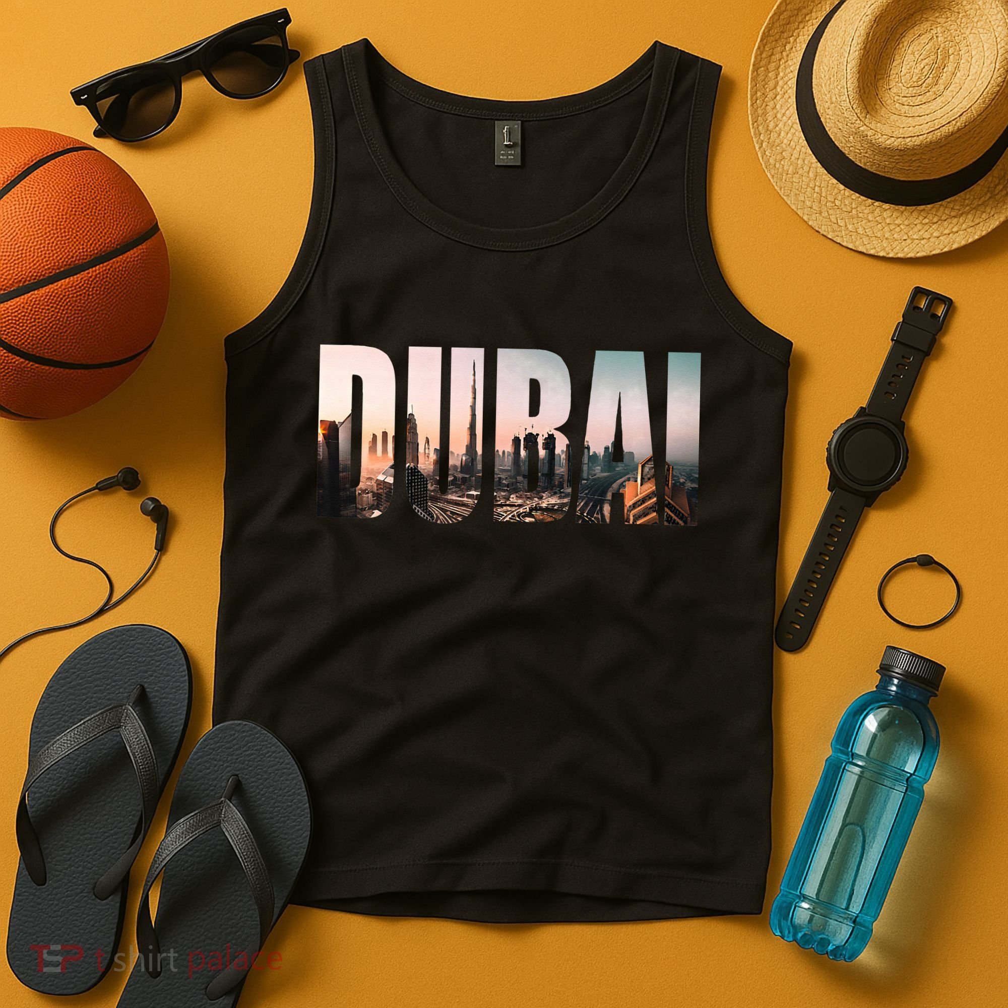 Dubai UAE Skyline Urban Photography Font Tank Top