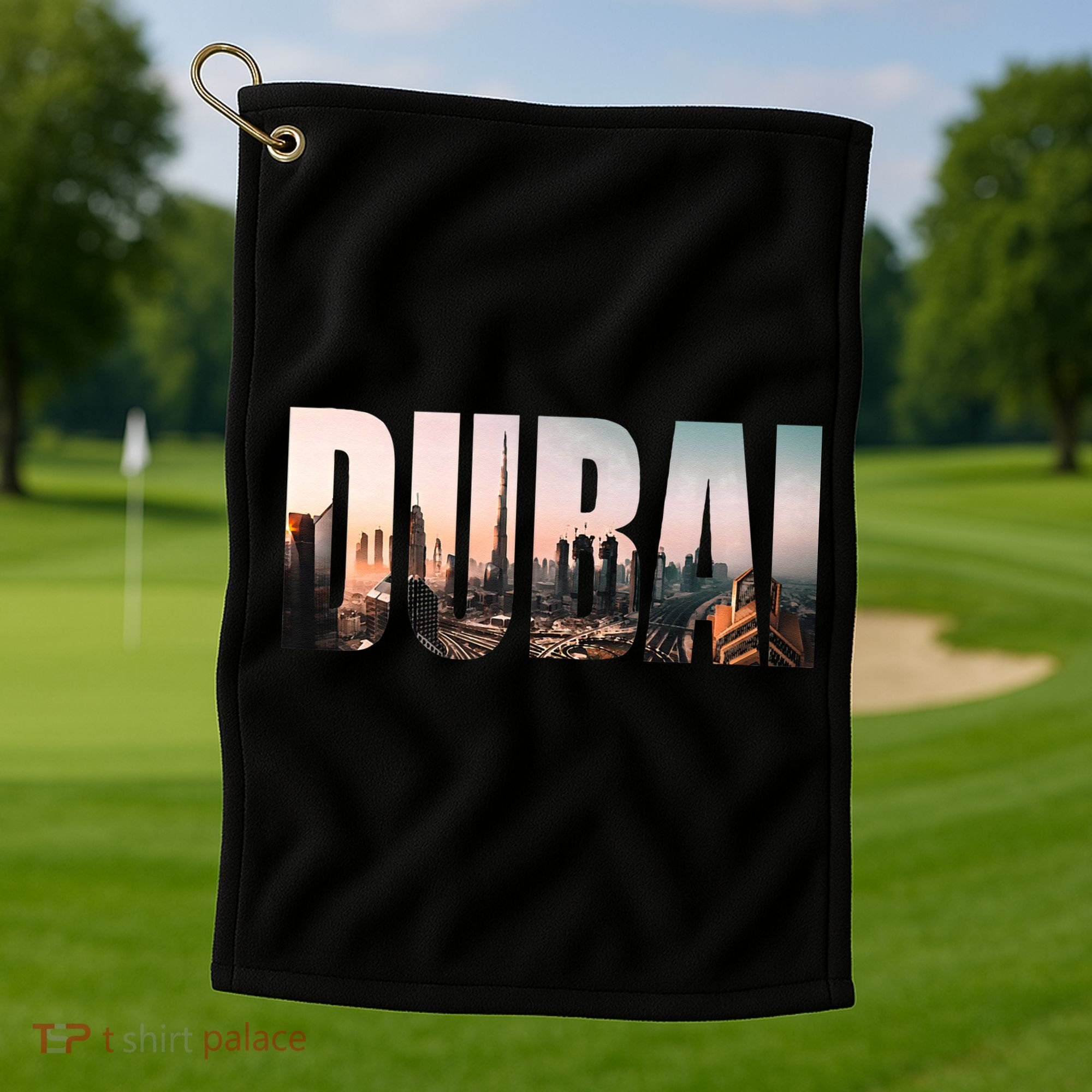 Dubai UAE Skyline Urban Photography Font Golf Towel