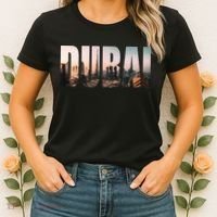 Dubai UAE Skyline Urban Photography Font Women's T-Shirt thumb 2