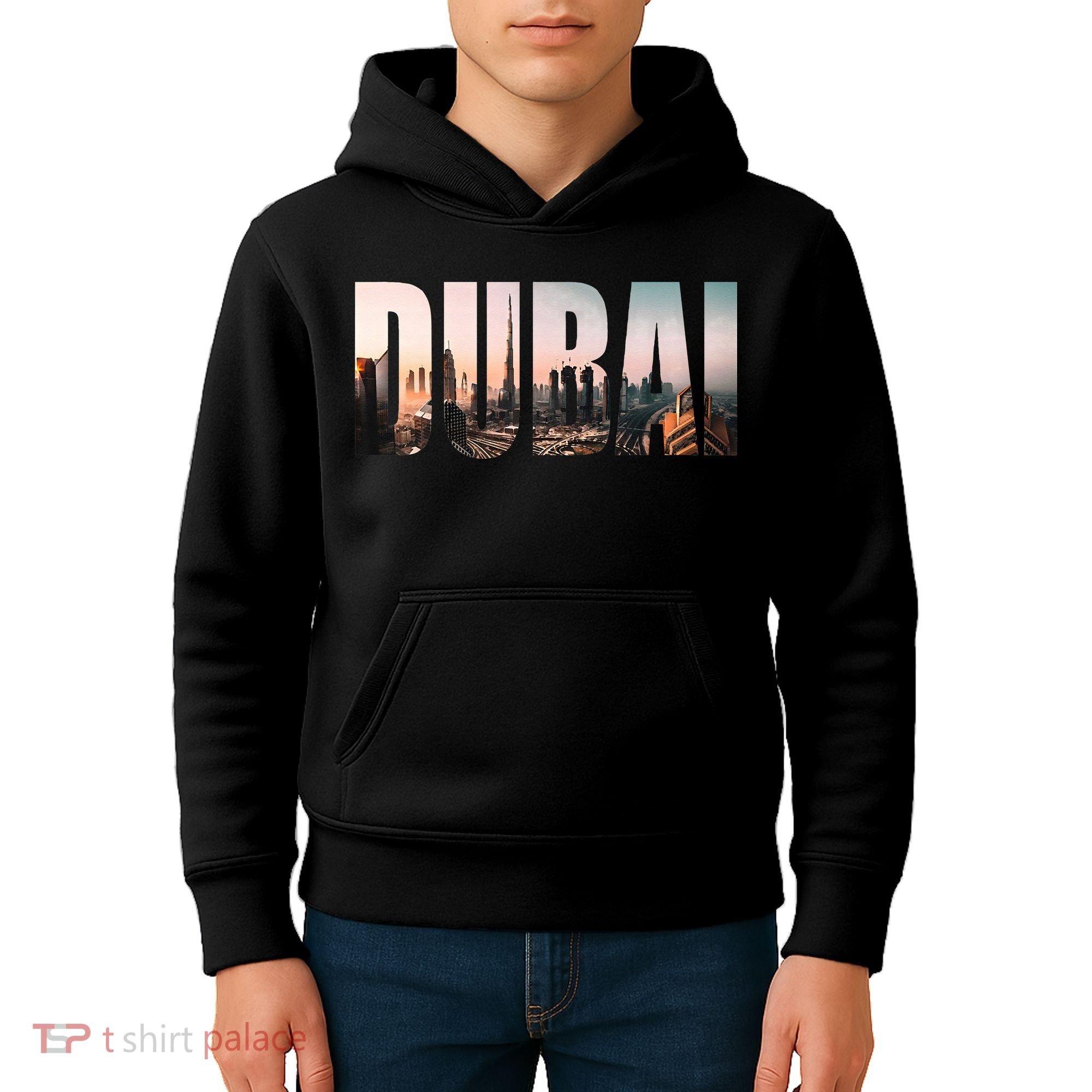 Dubai UAE Skyline Urban Photography Font Kids Hoodie