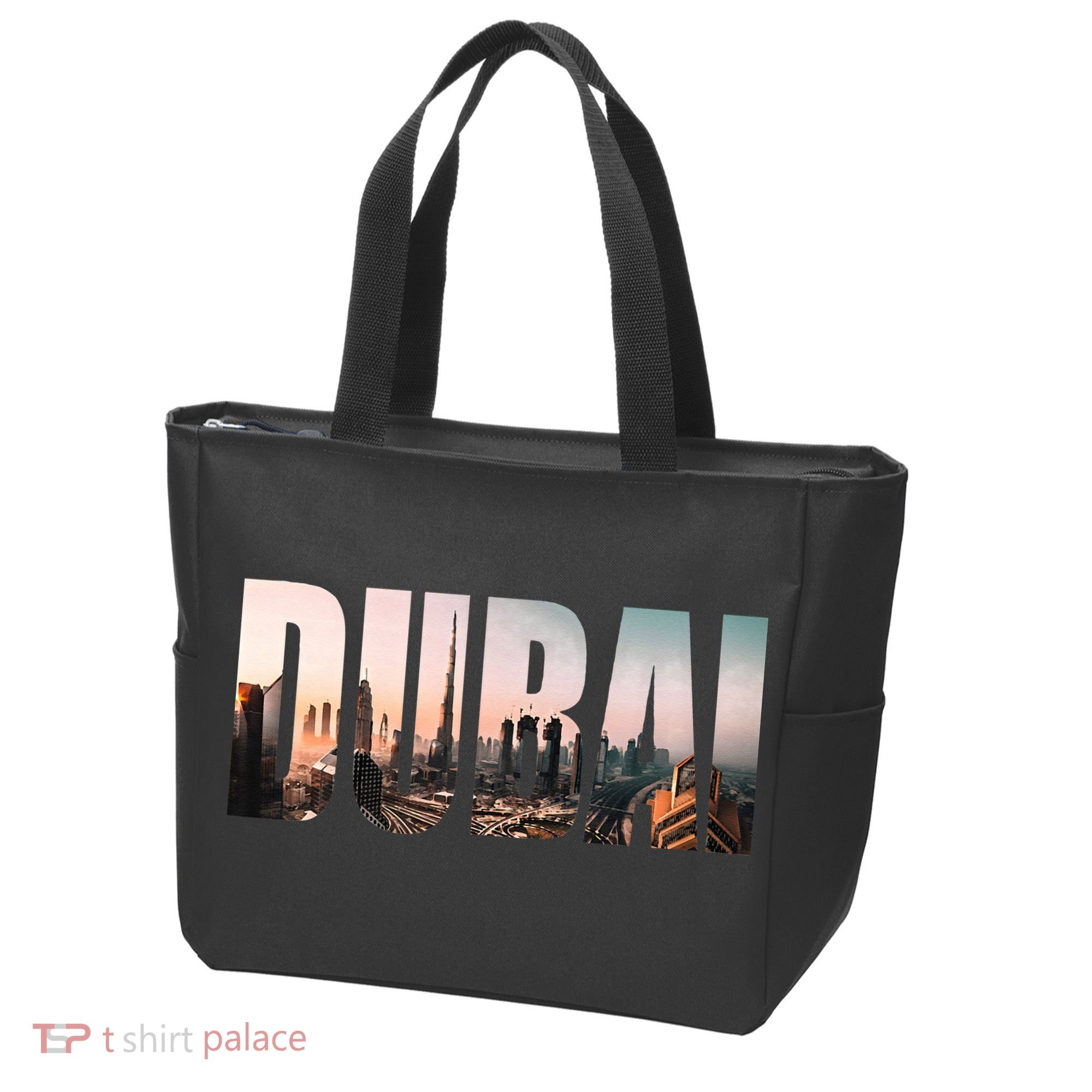 Dubai UAE Skyline Urban Photography Font Tote Bag