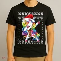 Dabbing Unicorn Santa Sweater Christmas Ugly Kids Girls Womens T-Shirt thumb 3