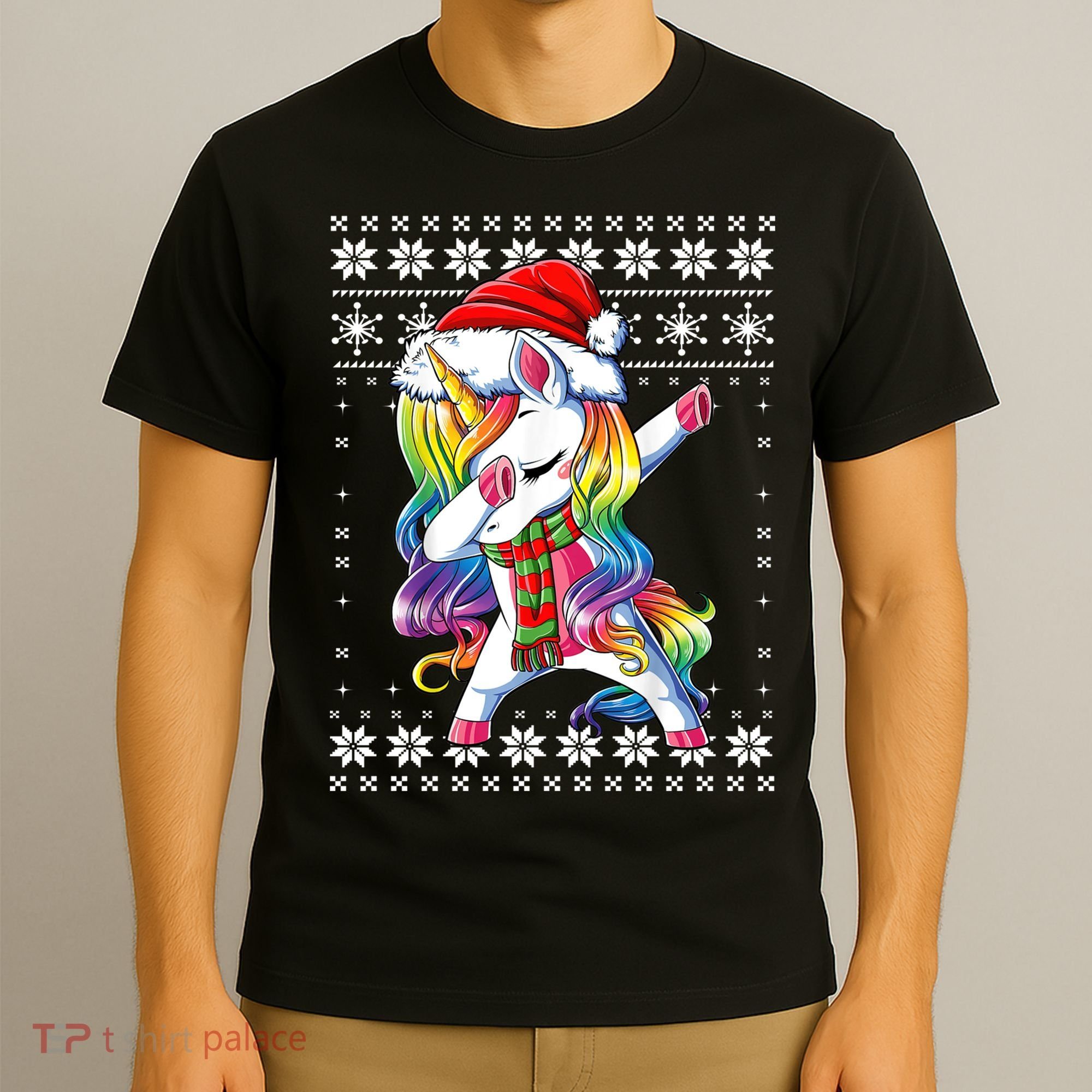 Dabbing Unicorn Santa Sweater Christmas Ugly Kids Girls Womens T-Shirt