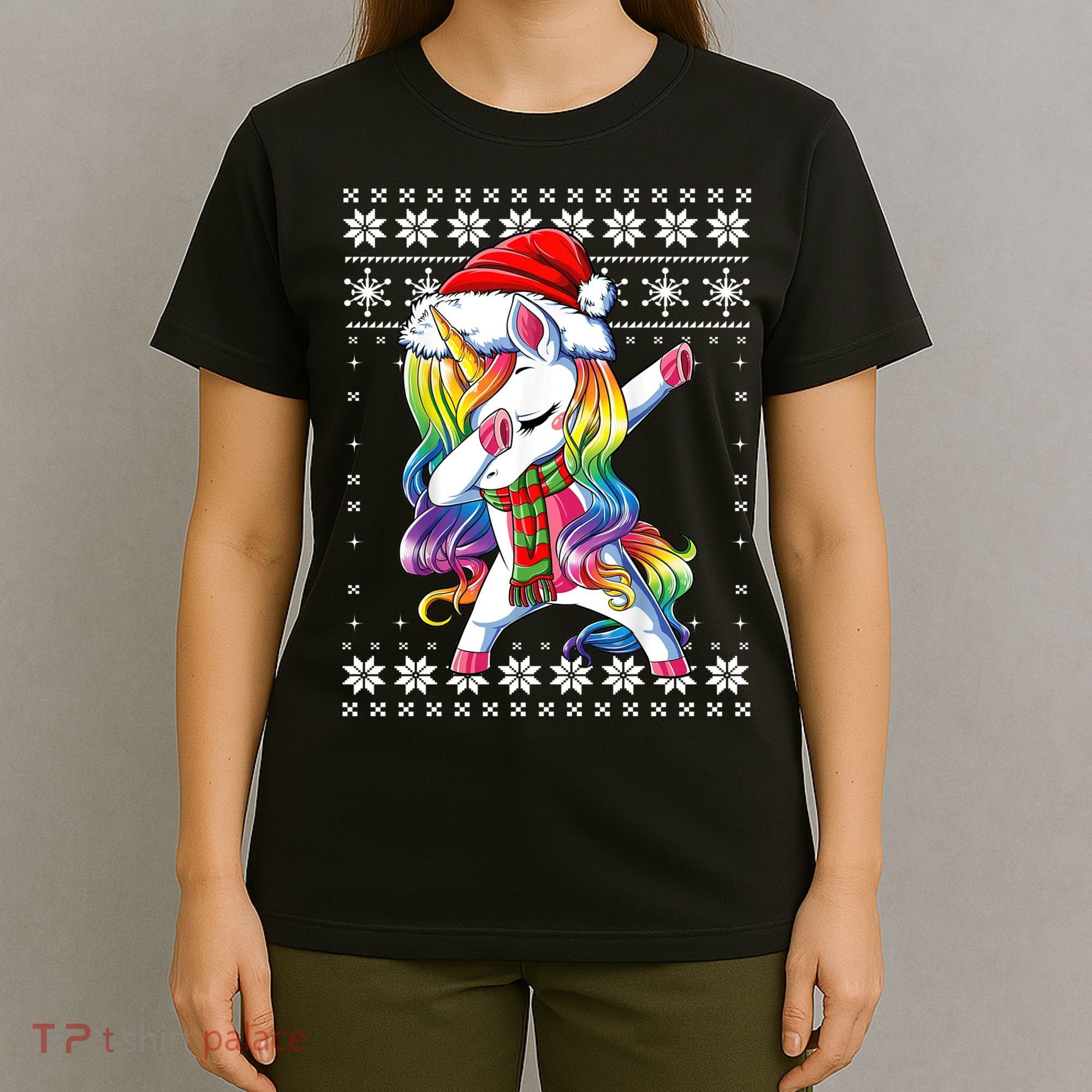 Dabbing Unicorn Santa Sweater Christmas Ugly Kids Girls Womens T-Shirt