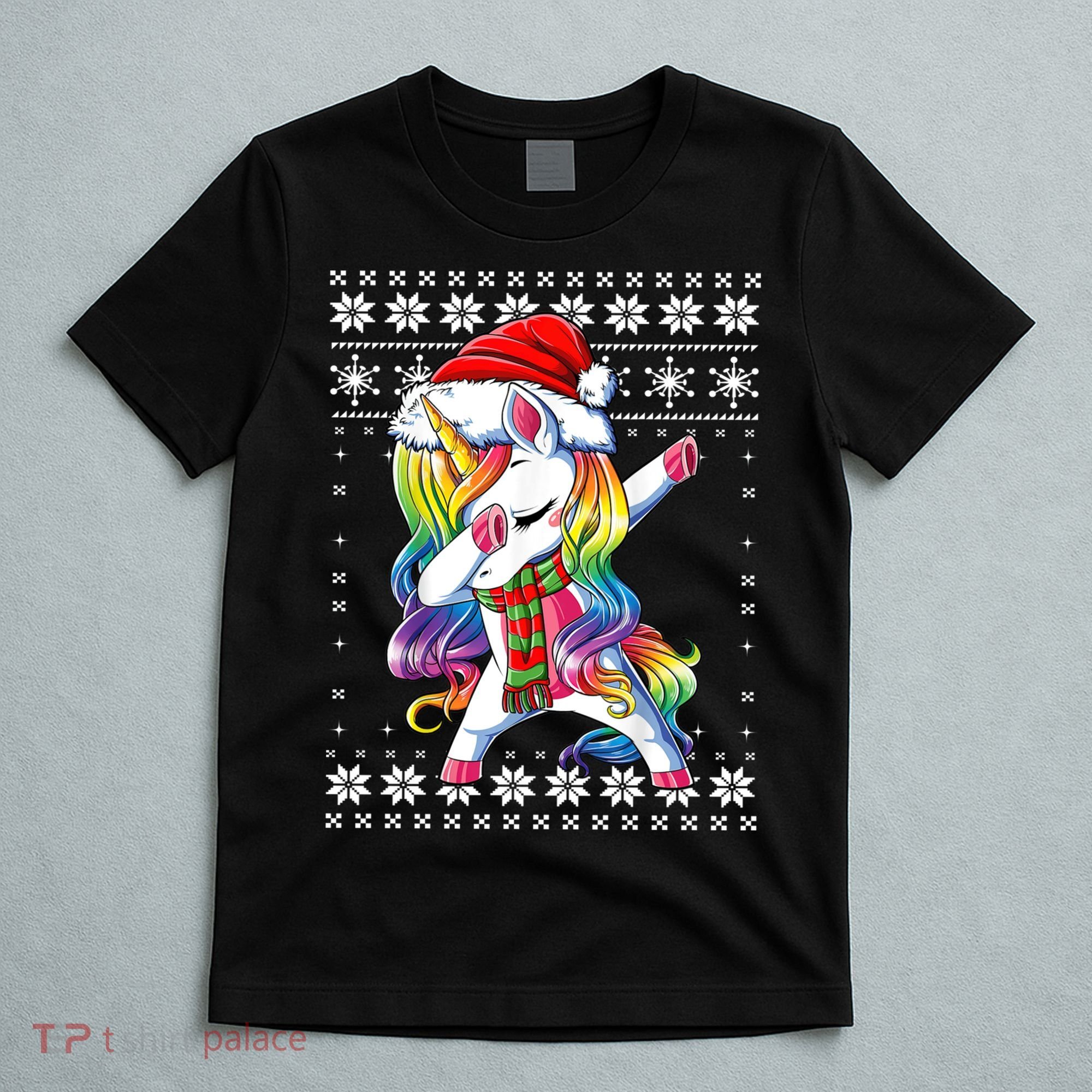 Dabbing Unicorn Santa Sweater Christmas Ugly Kids Girls Womens T-Shirt