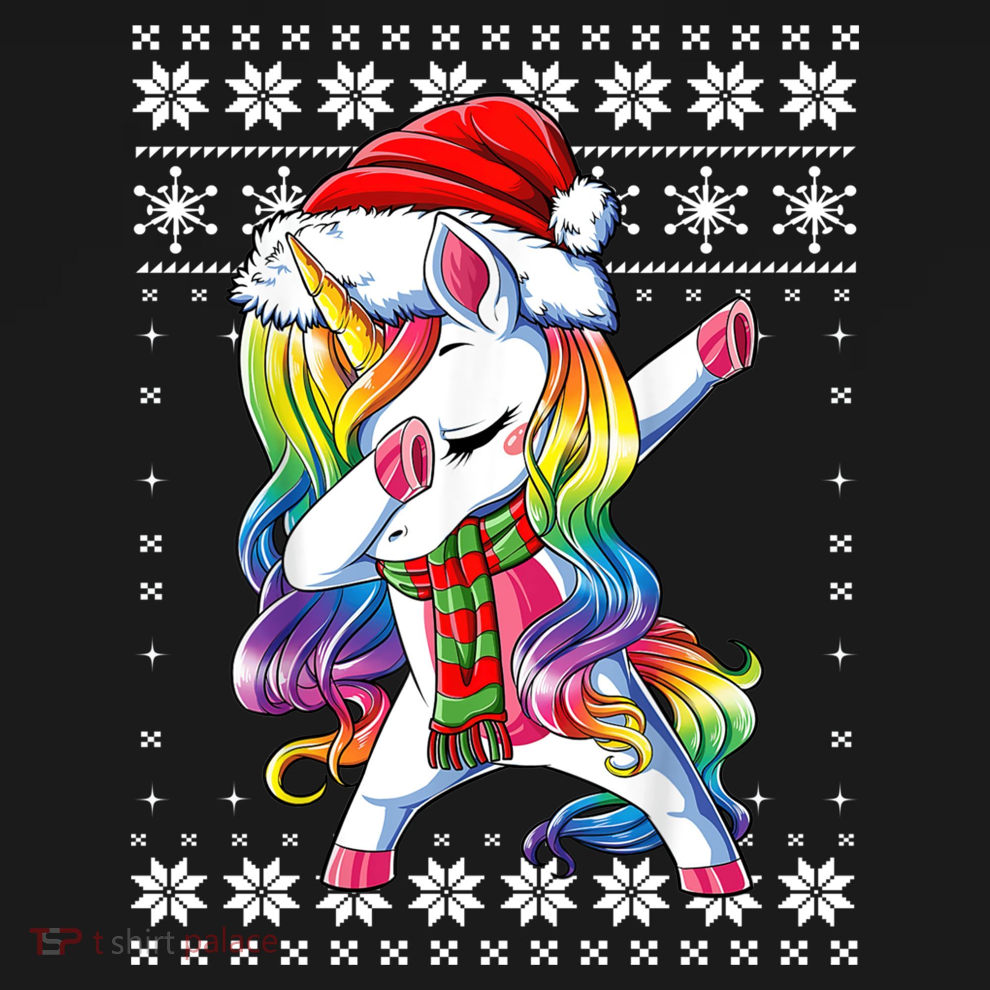 Dabbing Unicorn Santa Sweater Christmas Ugly Kids Girls Womens T-Shirt