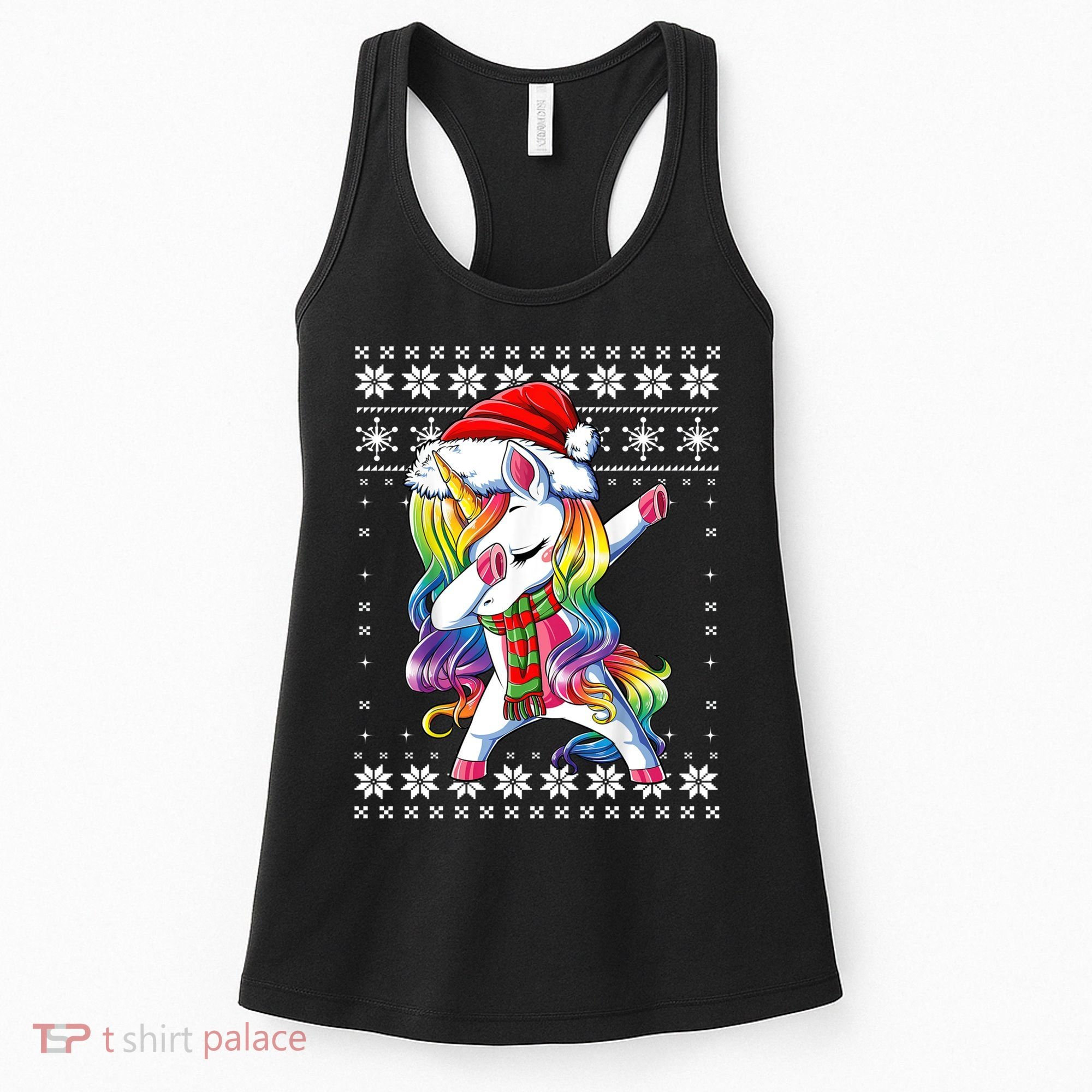 Dabbing Unicorn Santa Sweater Christmas Ugly Kids Girls Womens Women's Tank Top