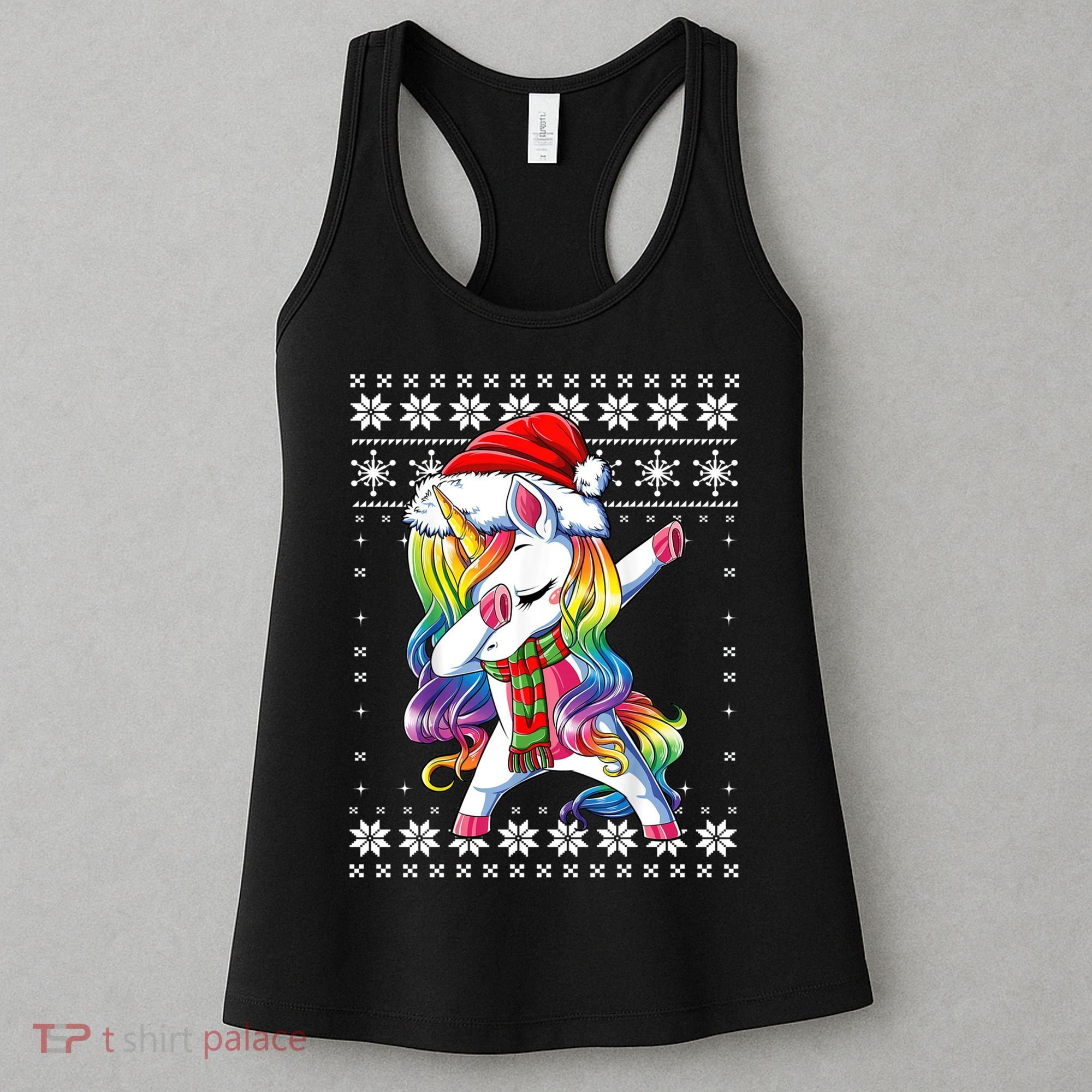 Dabbing Unicorn Santa Sweater Christmas Ugly Kids Girls Womens Women's Tank Top