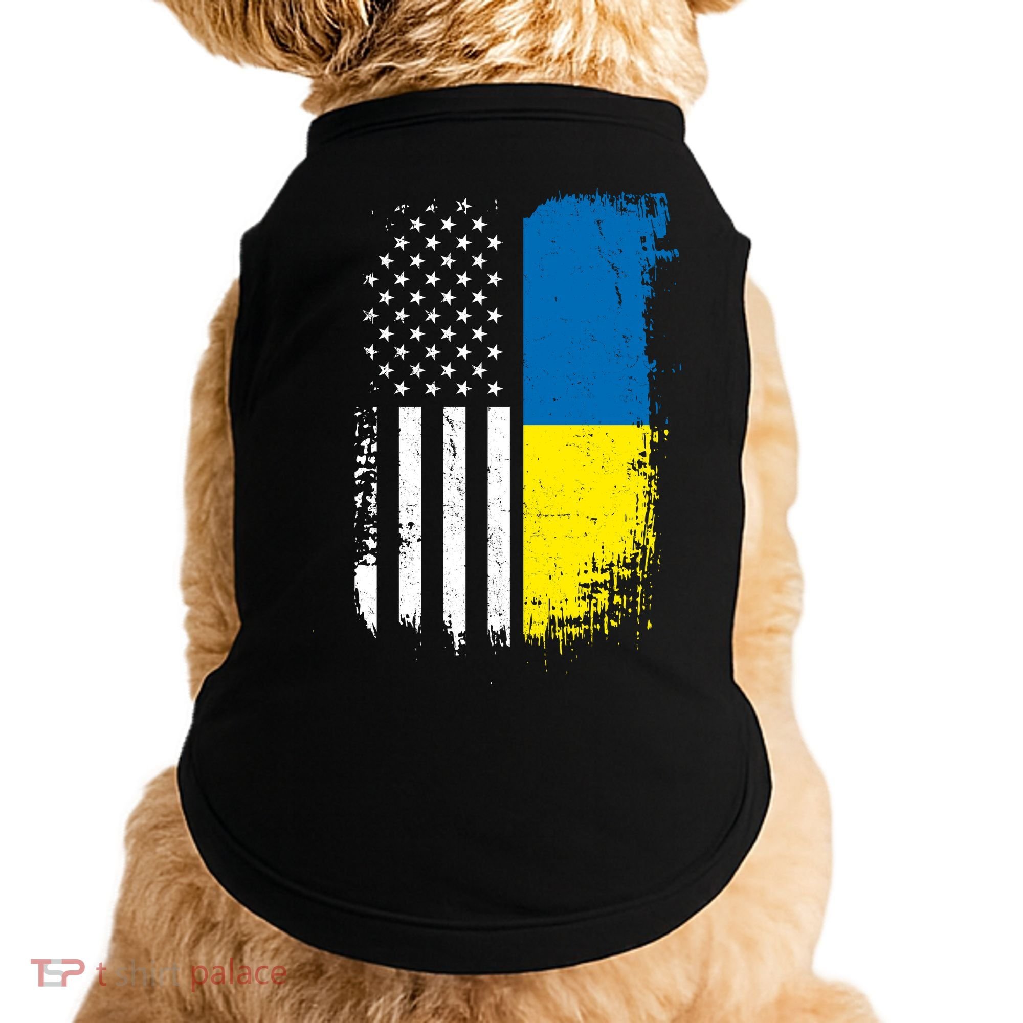 Distressed USA Ukraine Flag Stand With Ukraine Doggie Tank