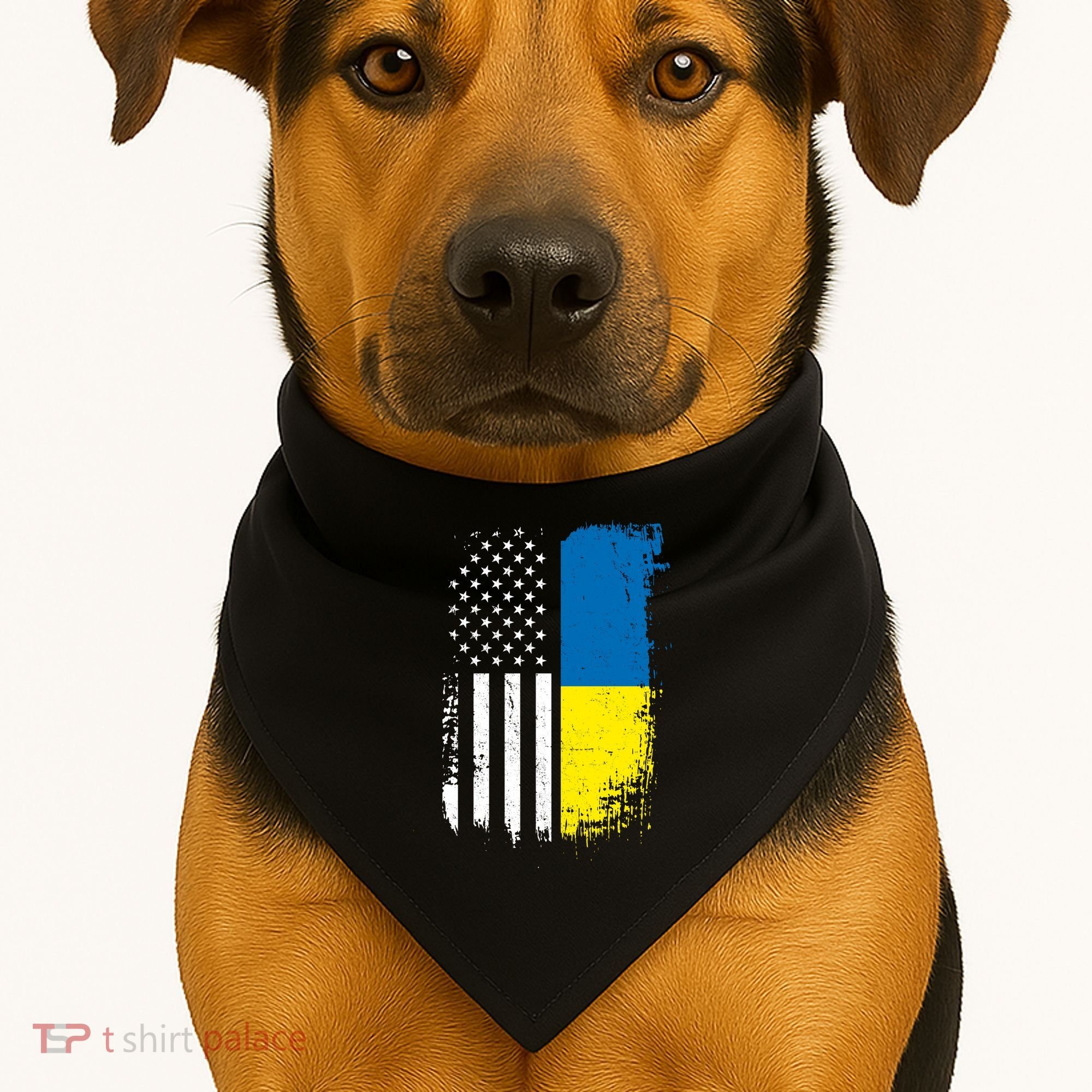 Distressed USA Ukraine Flag Stand With Ukraine USA-Made Doggie Bandana