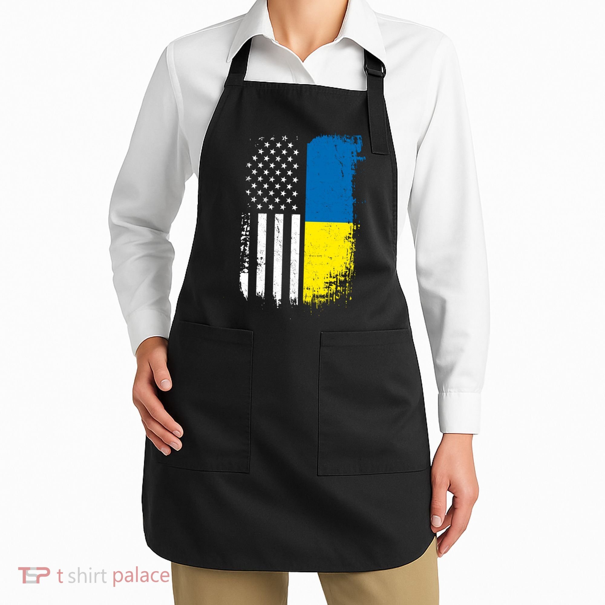 Distressed USA Ukraine Flag Stand With Ukraine Apron