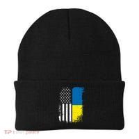 Distressed USA Ukraine Flag Stand With Ukraine Beanie thumb 0