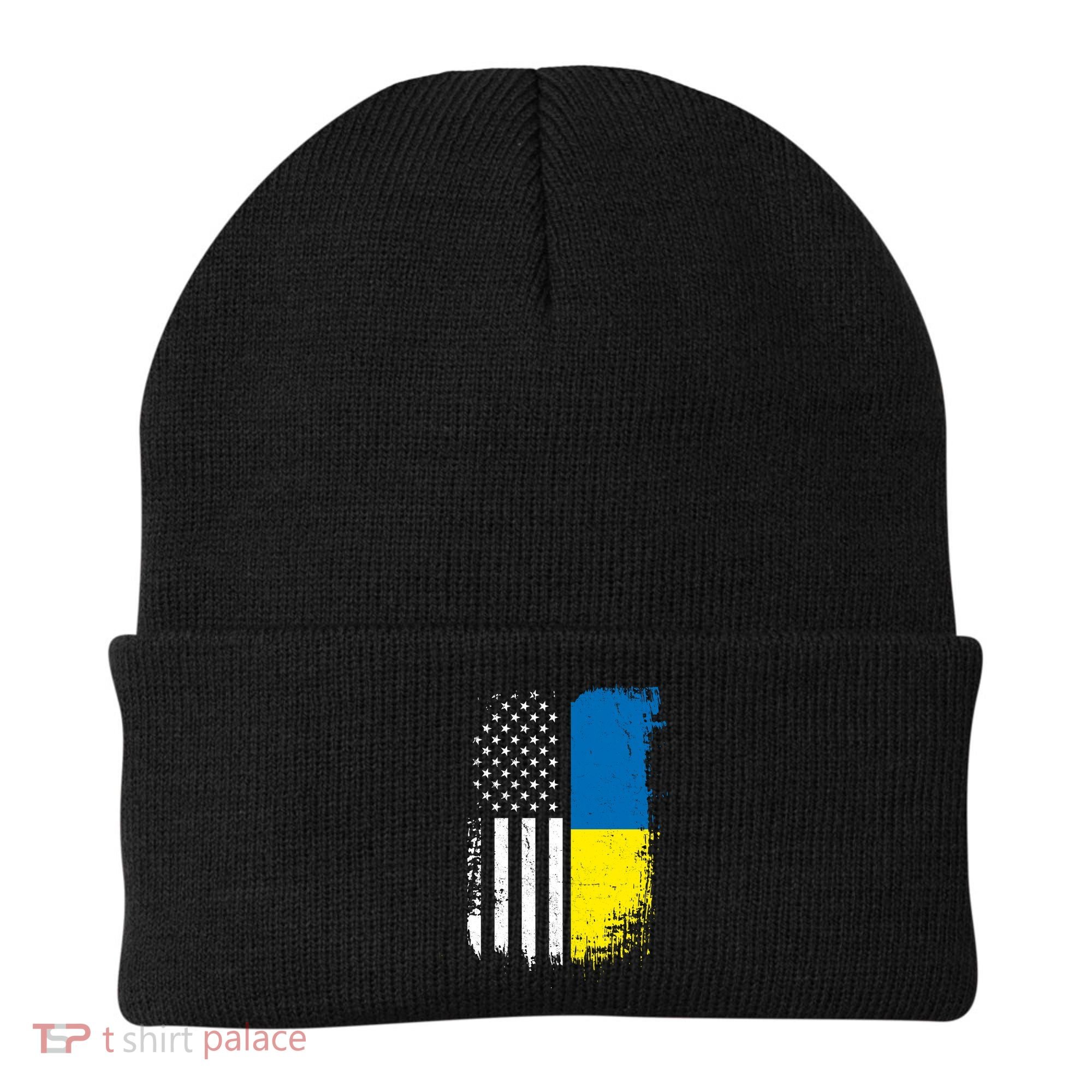 Distressed USA Ukraine Flag Stand With Ukraine Beanie