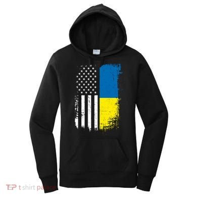 Distressed USA Ukraine Flag Stand With Ukraine Women's Hoodie