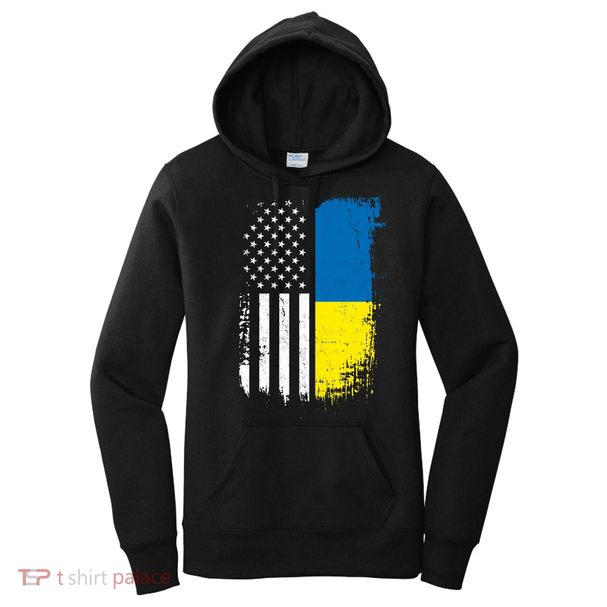 Distressed USA Ukraine Flag Stand With Ukraine Women's Hoodie