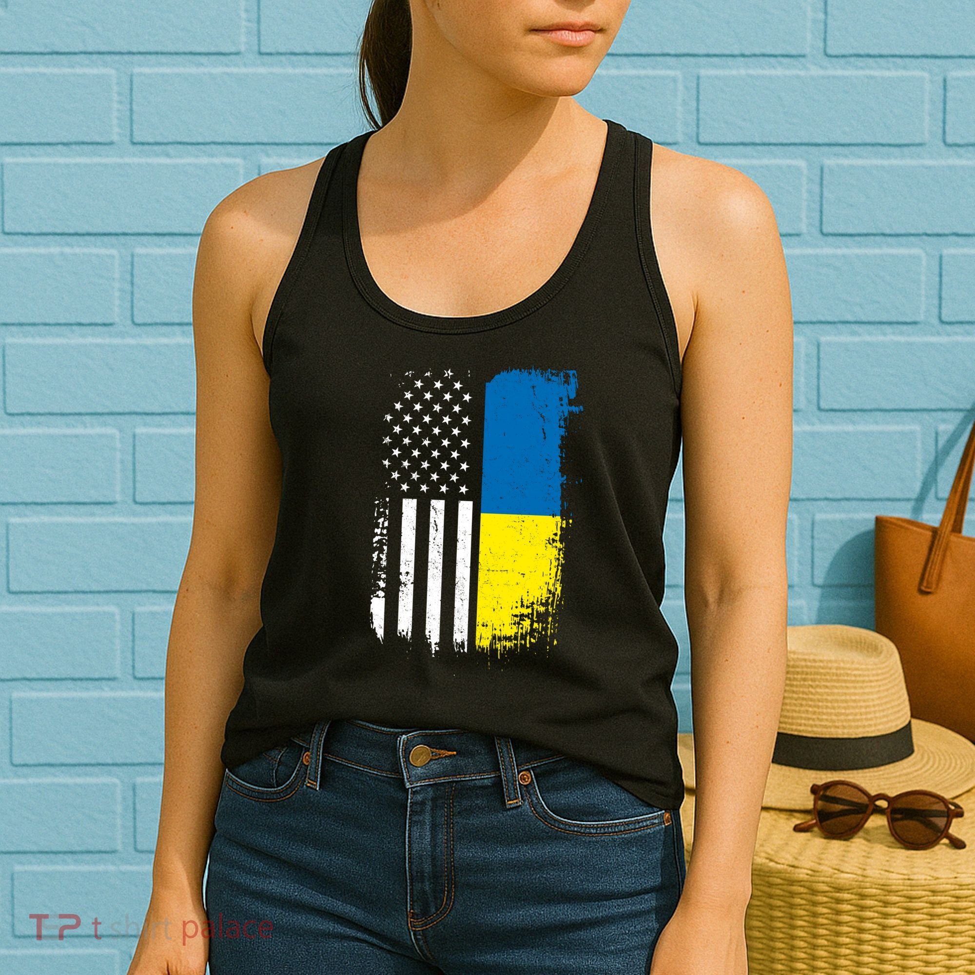 Distressed USA Ukraine Flag Stand With Ukraine Women's Tank Top
