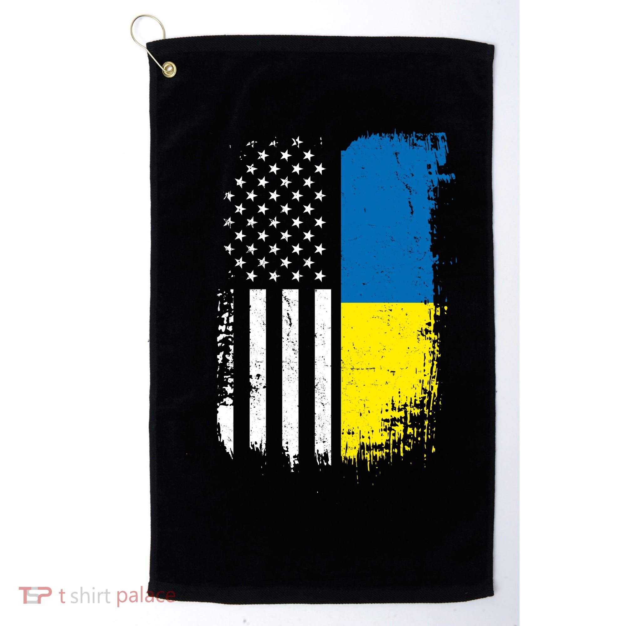 Distressed USA Ukraine Flag Stand With Ukraine Golf Towel
