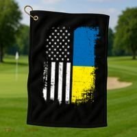 Distressed USA Ukraine Flag Stand With Ukraine Golf Towel thumb 1