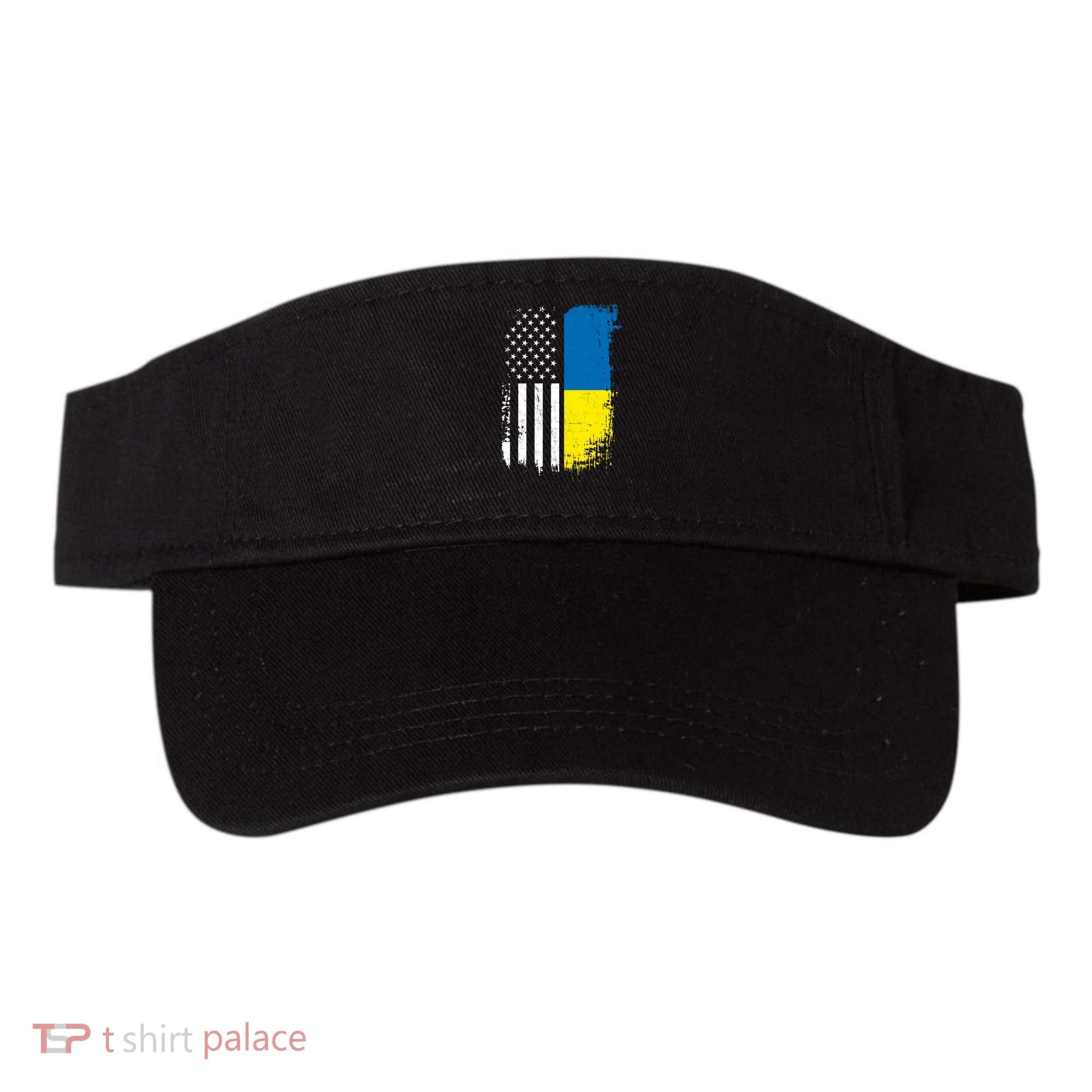 Distressed USA Ukraine Flag Stand With Ukraine Visor