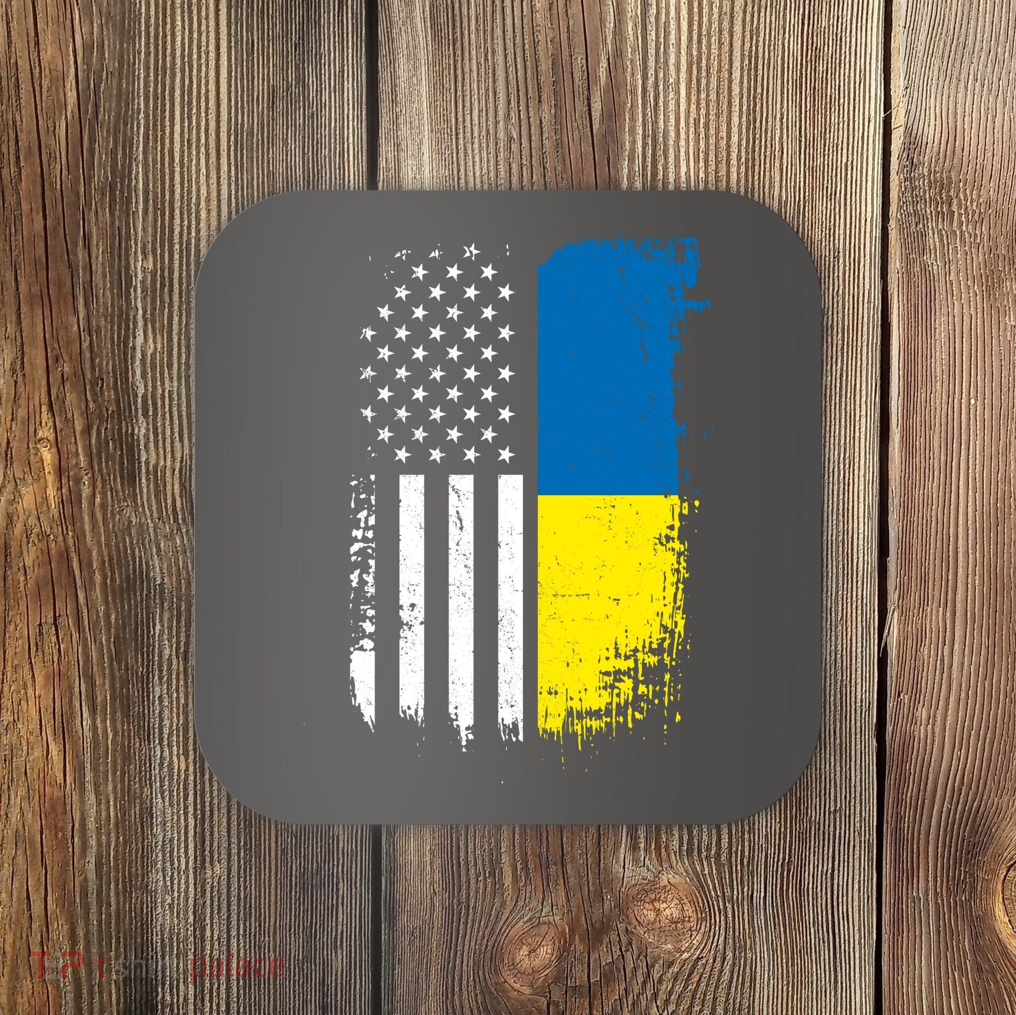 Distressed USA Ukraine Flag Stand With Ukraine Coaster