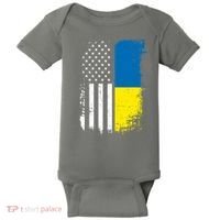 Distressed USA Ukraine Flag Stand With Ukraine Baby Bodysuit thumb 0