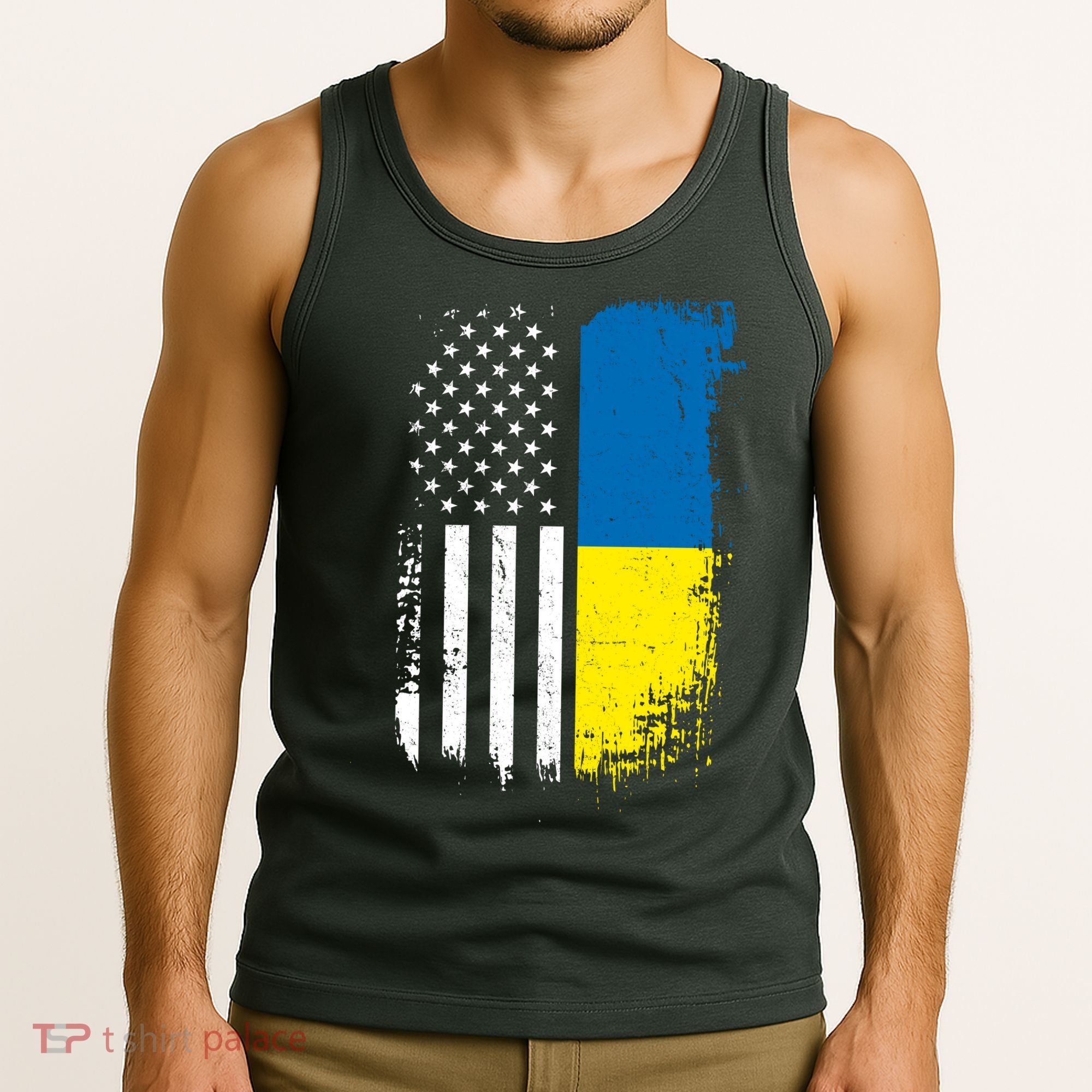 Distressed USA Ukraine Flag Stand With Ukraine Tank Top