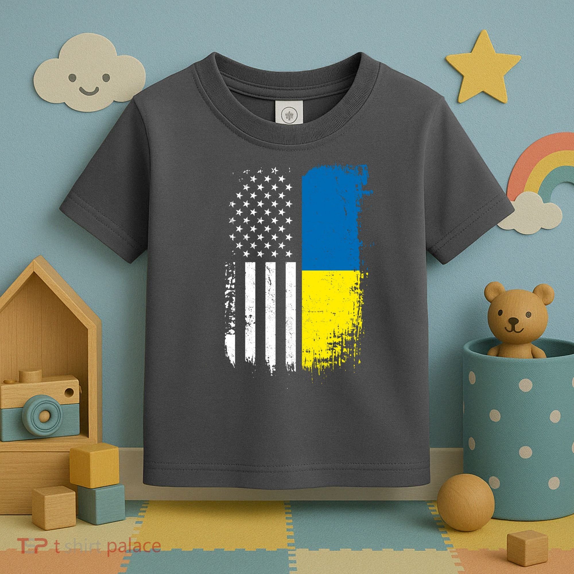 Distressed USA Ukraine Flag Stand With Ukraine Toddler T-Shirt