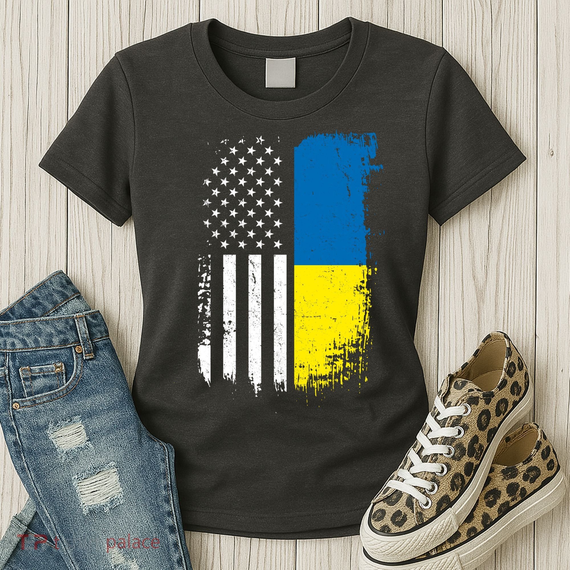 Distressed USA Ukraine Flag Stand With Ukraine Women's T-Shirt