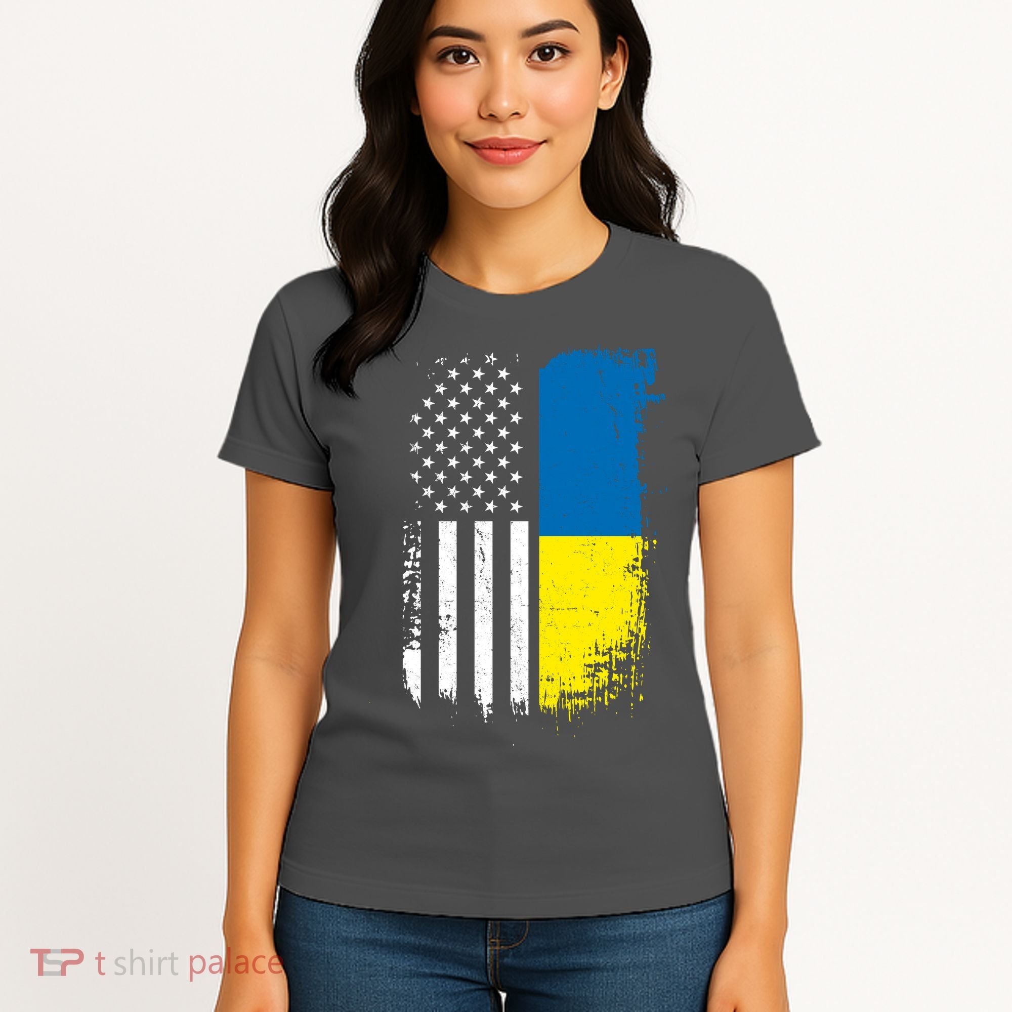 Distressed USA Ukraine Flag Stand With Ukraine Women's T-Shirt