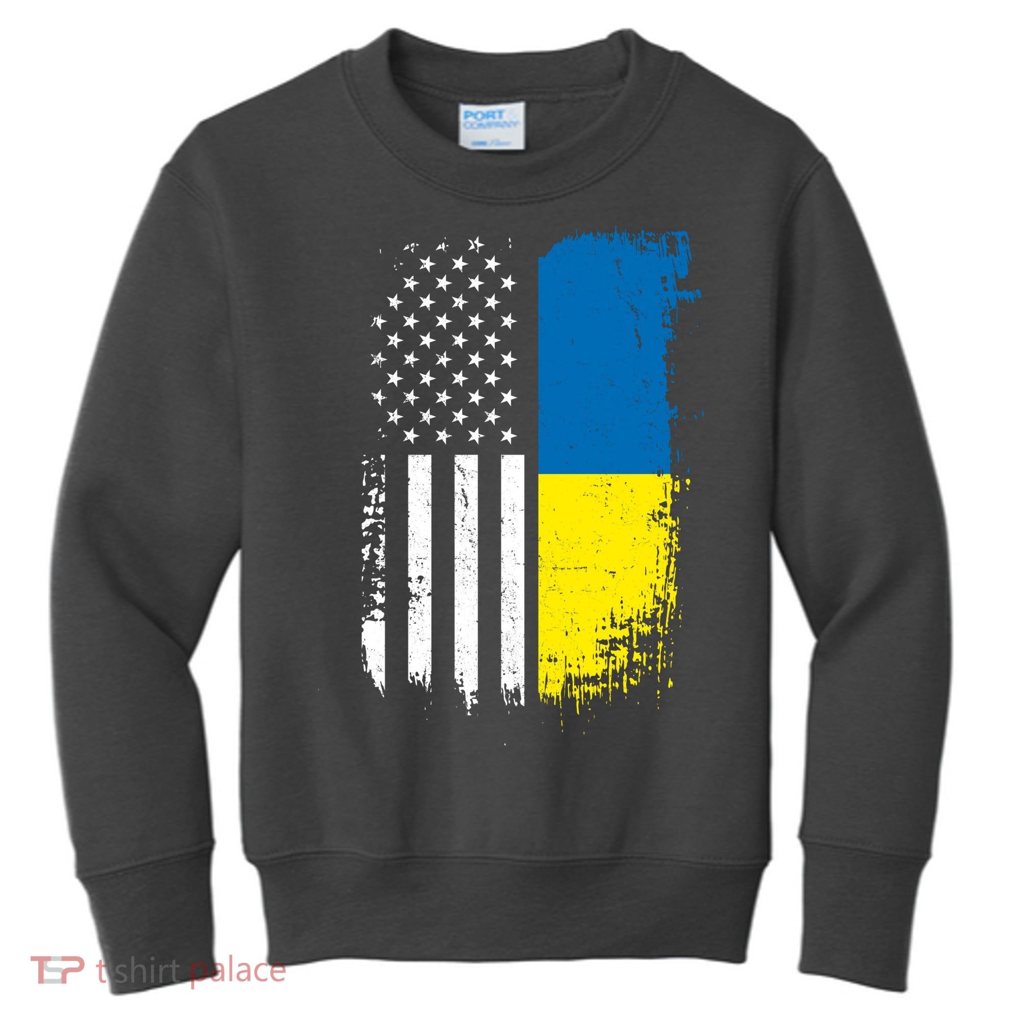 Distressed USA Ukraine Flag Stand With Ukraine Kids Sweatshirt