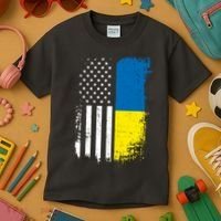 Distressed USA Ukraine Flag Stand With Ukraine Kids T-Shirt thumb 3