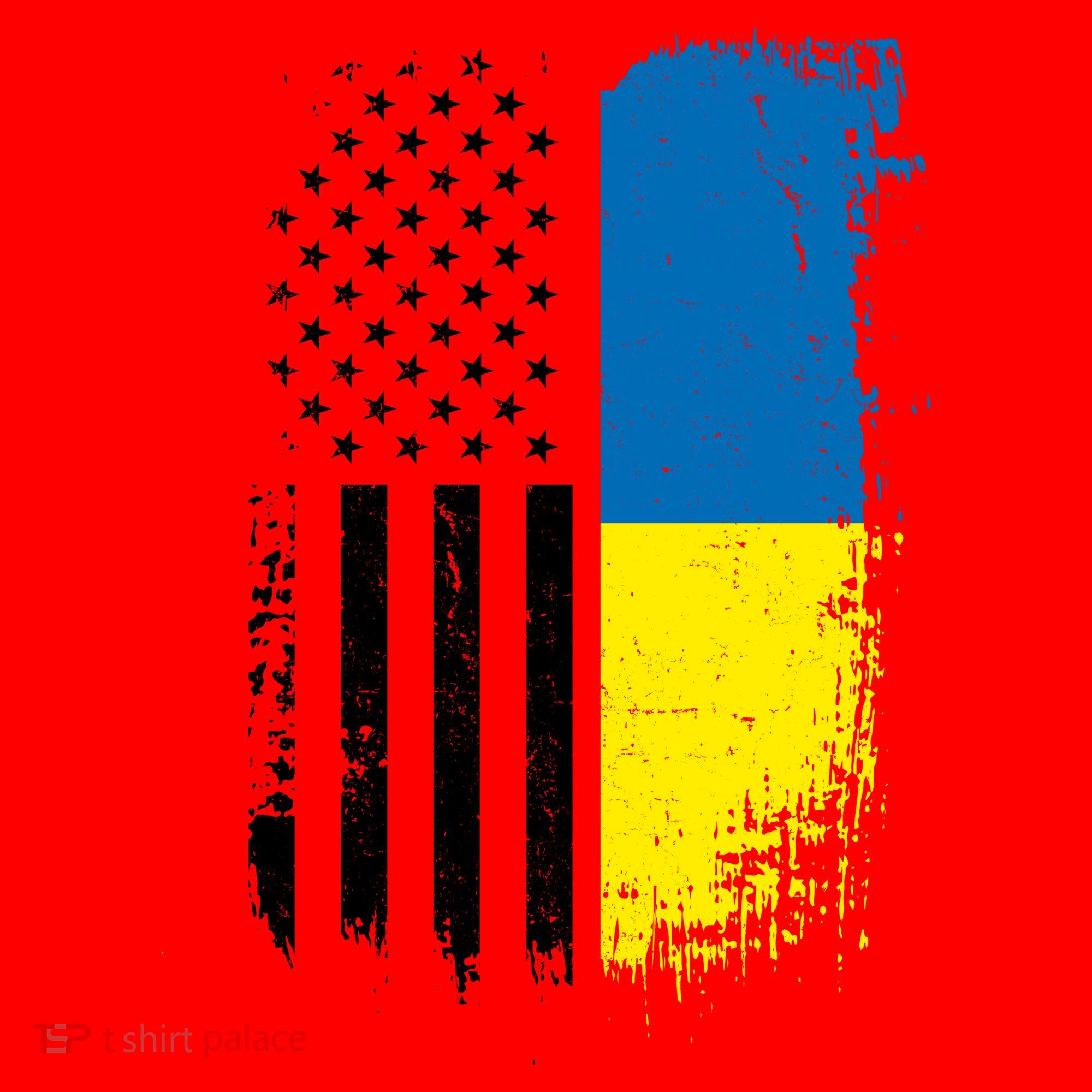 Distressed USA Ukraine Flag Stand With Ukraine Santa Hat