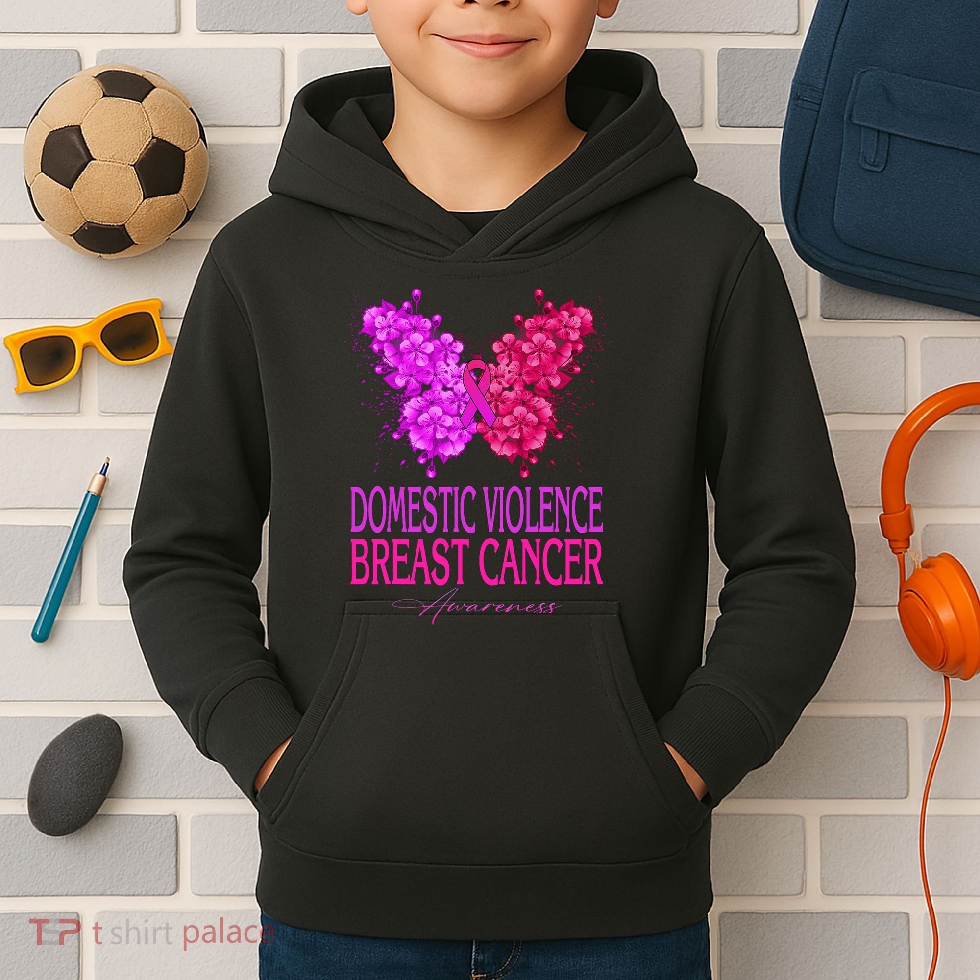 Domestic Violence And Breast Cancer Awareness Month Kids Hoodie