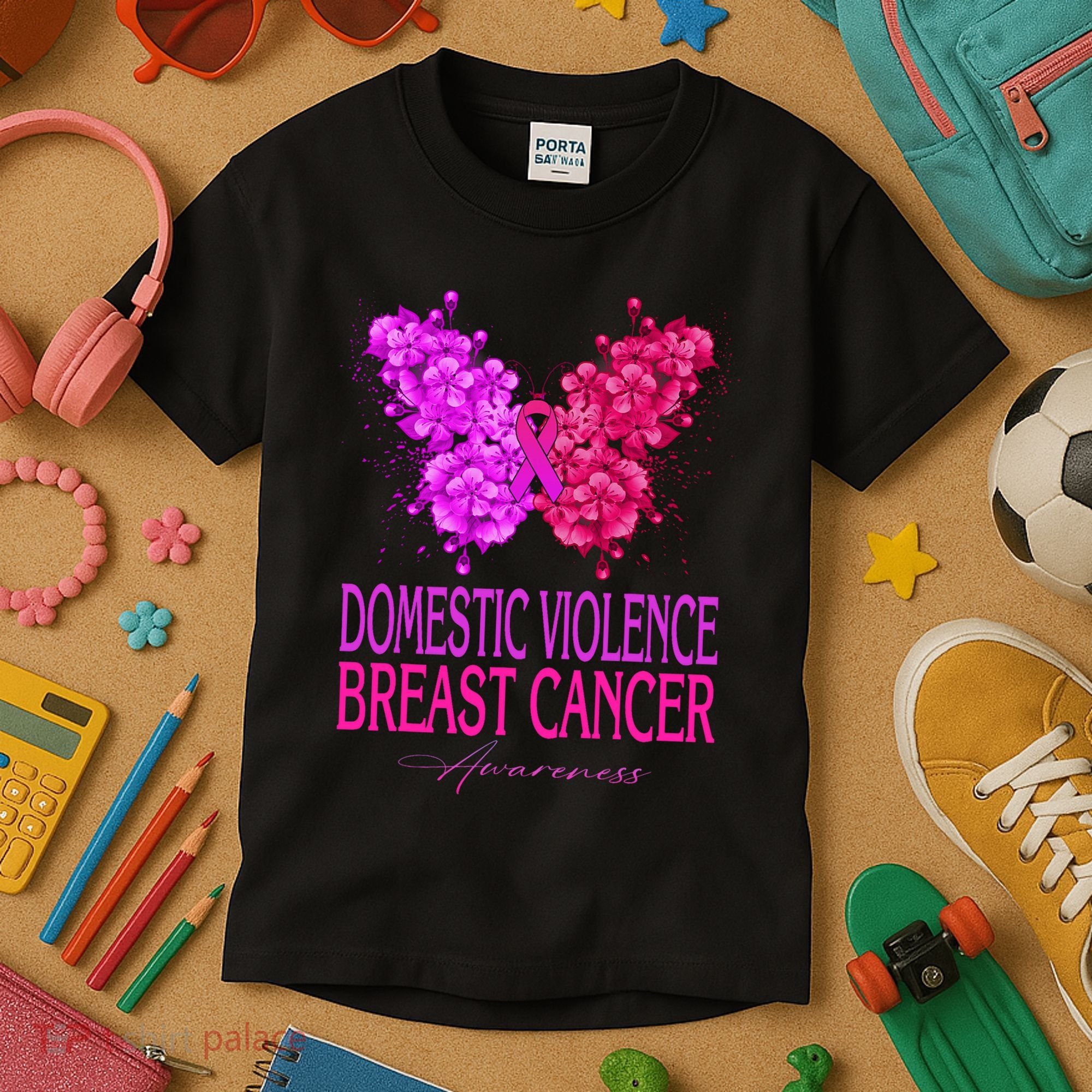 Domestic Violence And Breast Cancer Awareness Month Kids T-Shirt
