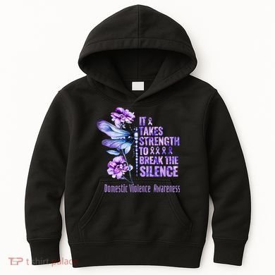 Domestic Violence Awareness It Takes Strength Break Silence Kids Hoodie