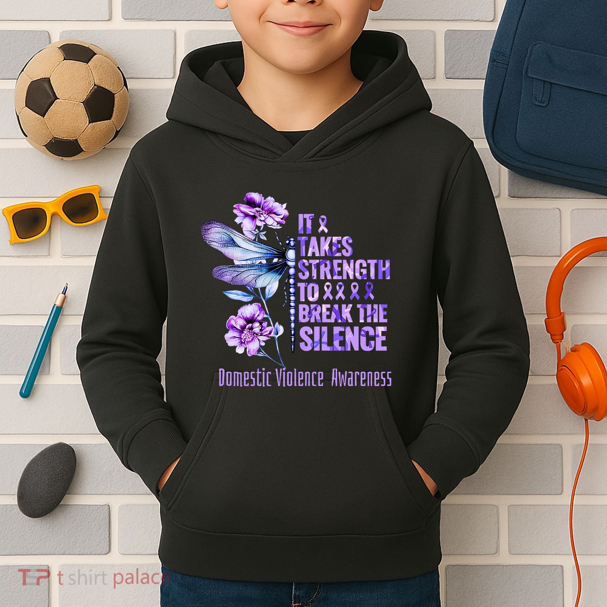 Domestic Violence Awareness It Takes Strength Break Silence Kids Hoodie
