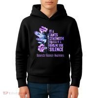 Domestic Violence Awareness It Takes Strength Break Silence Kids Hoodie thumb 4