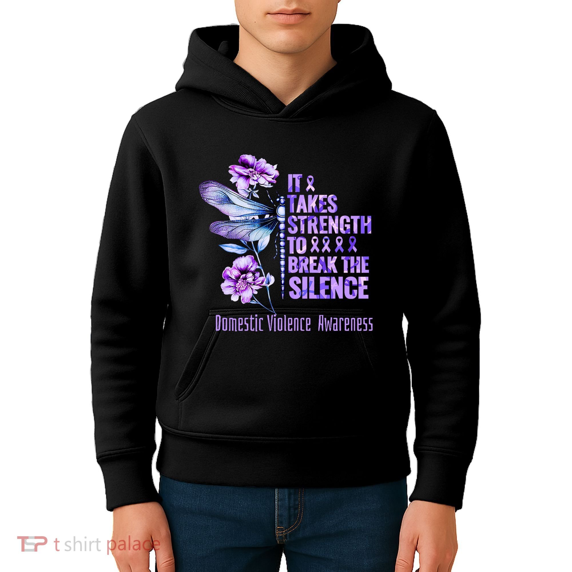 Domestic Violence Awareness It Takes Strength Break Silence Kids Hoodie