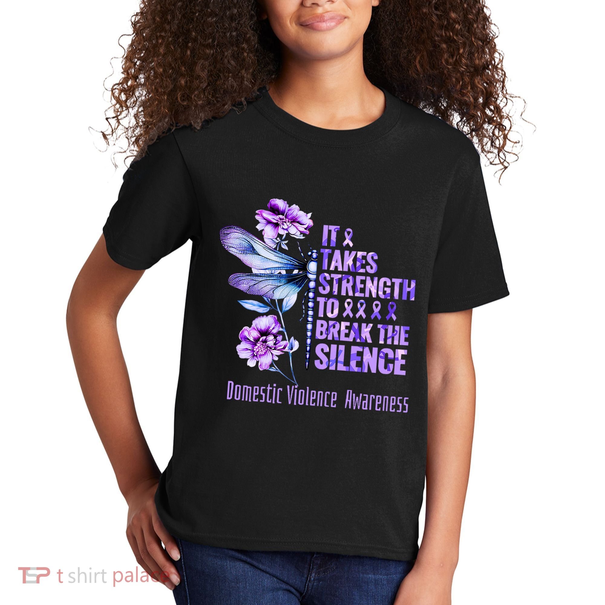 Domestic Violence Awareness It Takes Strength Break Silence Kids T-Shirt