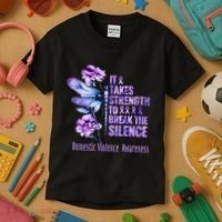 Domestic Violence Awareness It Takes Strength Break Silence Kids T-Shirt thumb 3