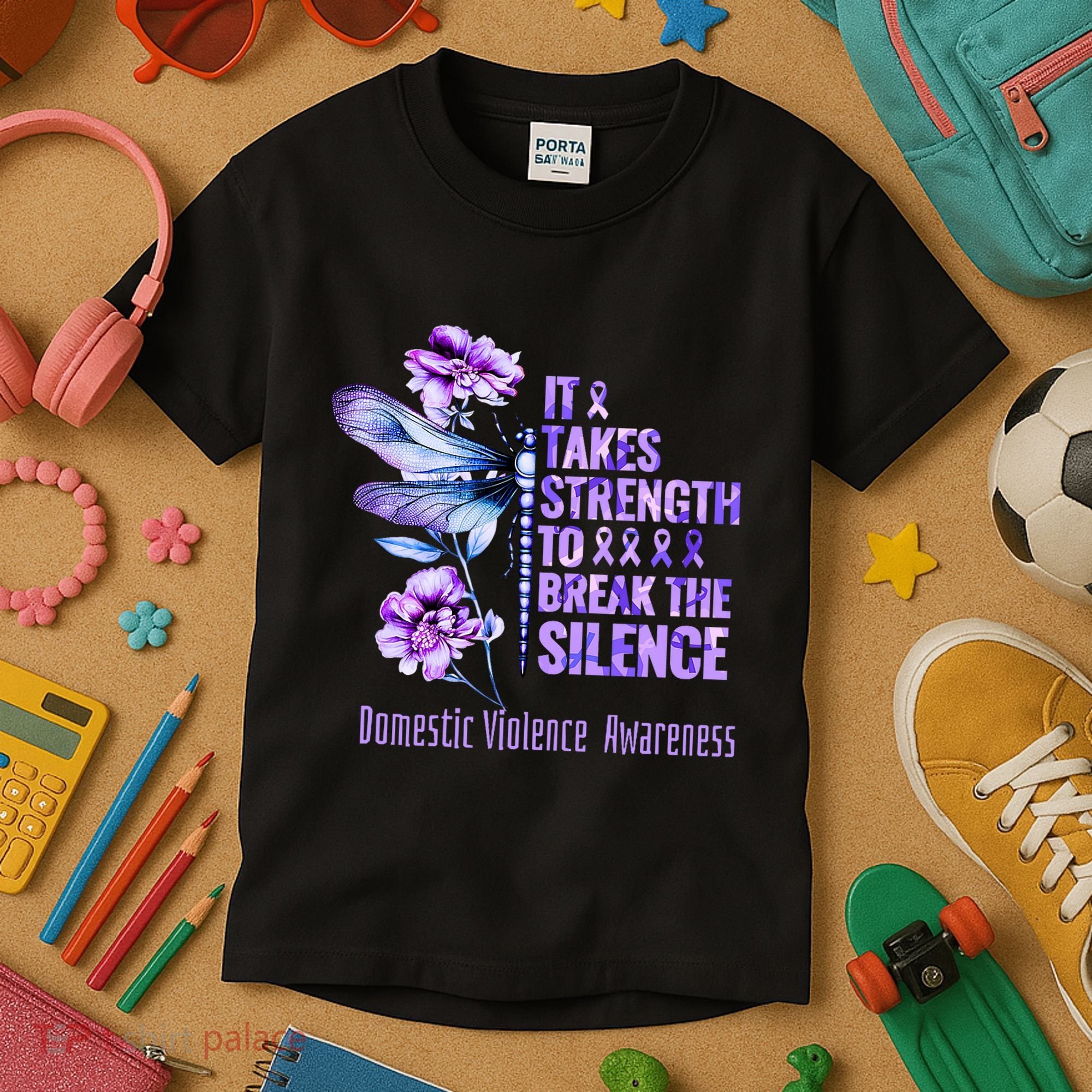 Domestic Violence Awareness It Takes Strength Break Silence Kids T-Shirt