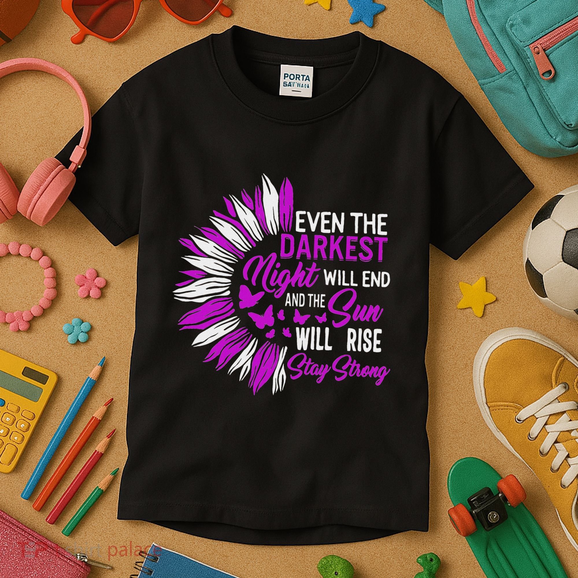 Domestic Violence Awareness Month Sunflower Warrior Support Kids T-Shirt