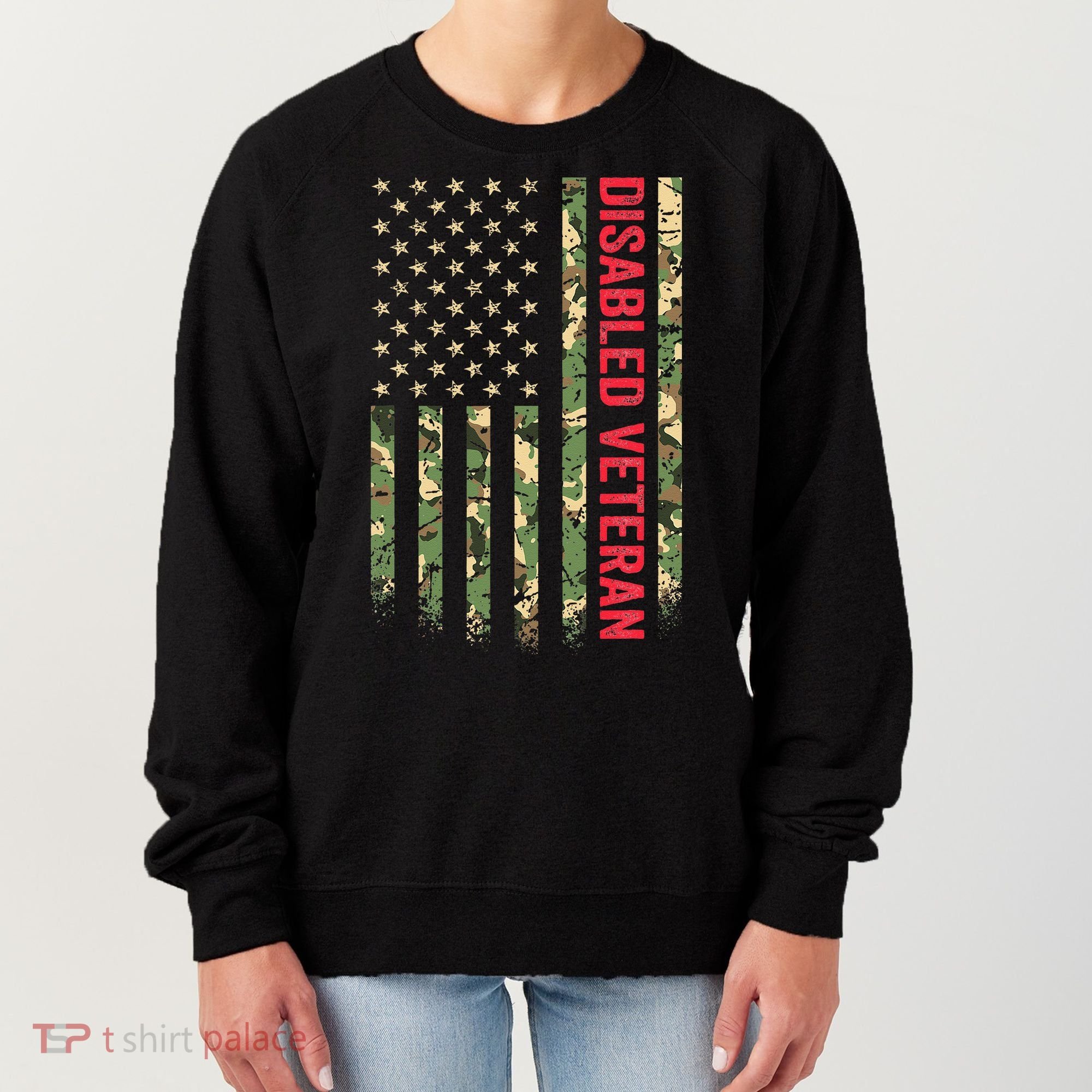 Disabled Veteran American Flag Camouflage Camo Patriotic Vet Women's Sweatshirt