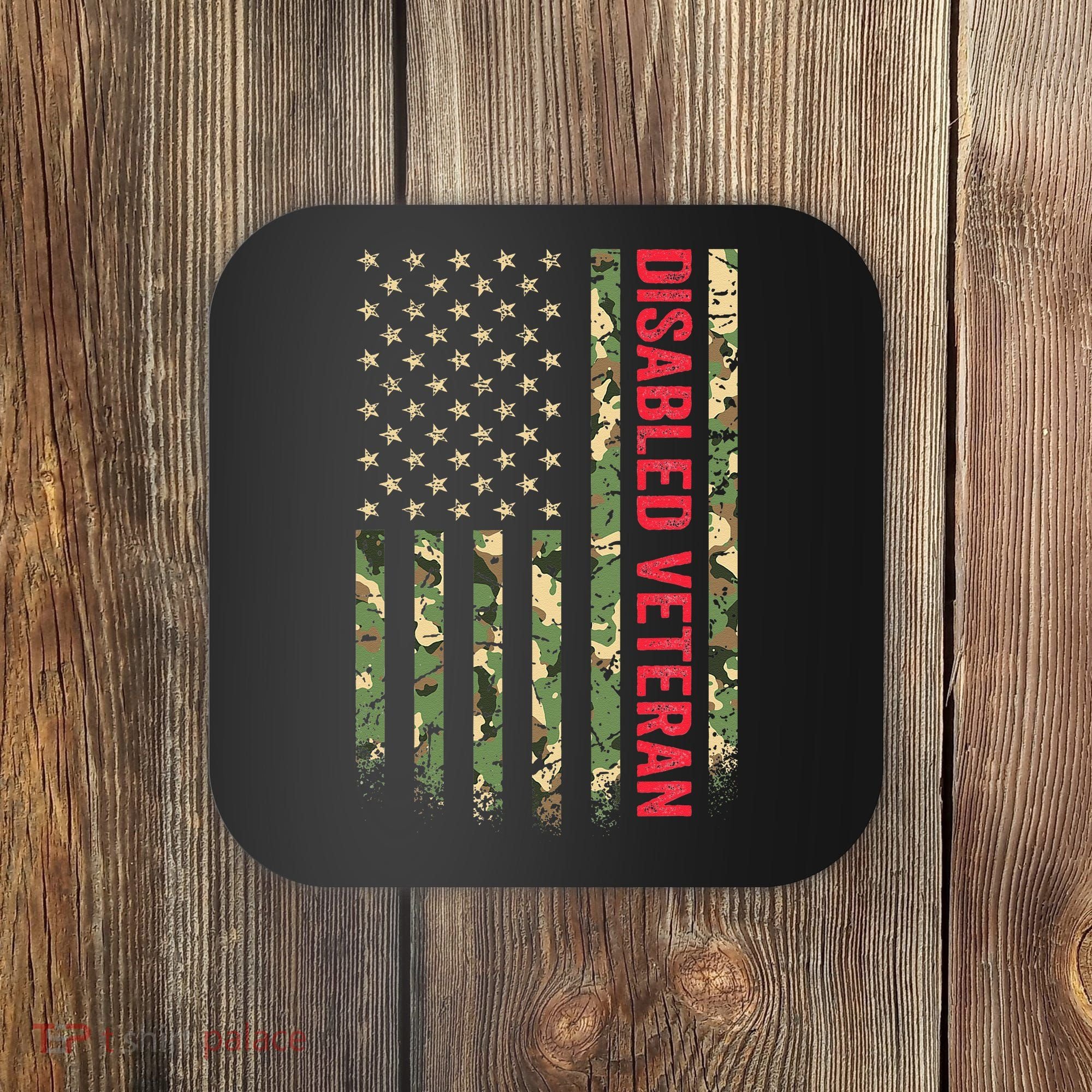 Disabled Veteran American Flag Camouflage Camo Patriotic Vet Coaster