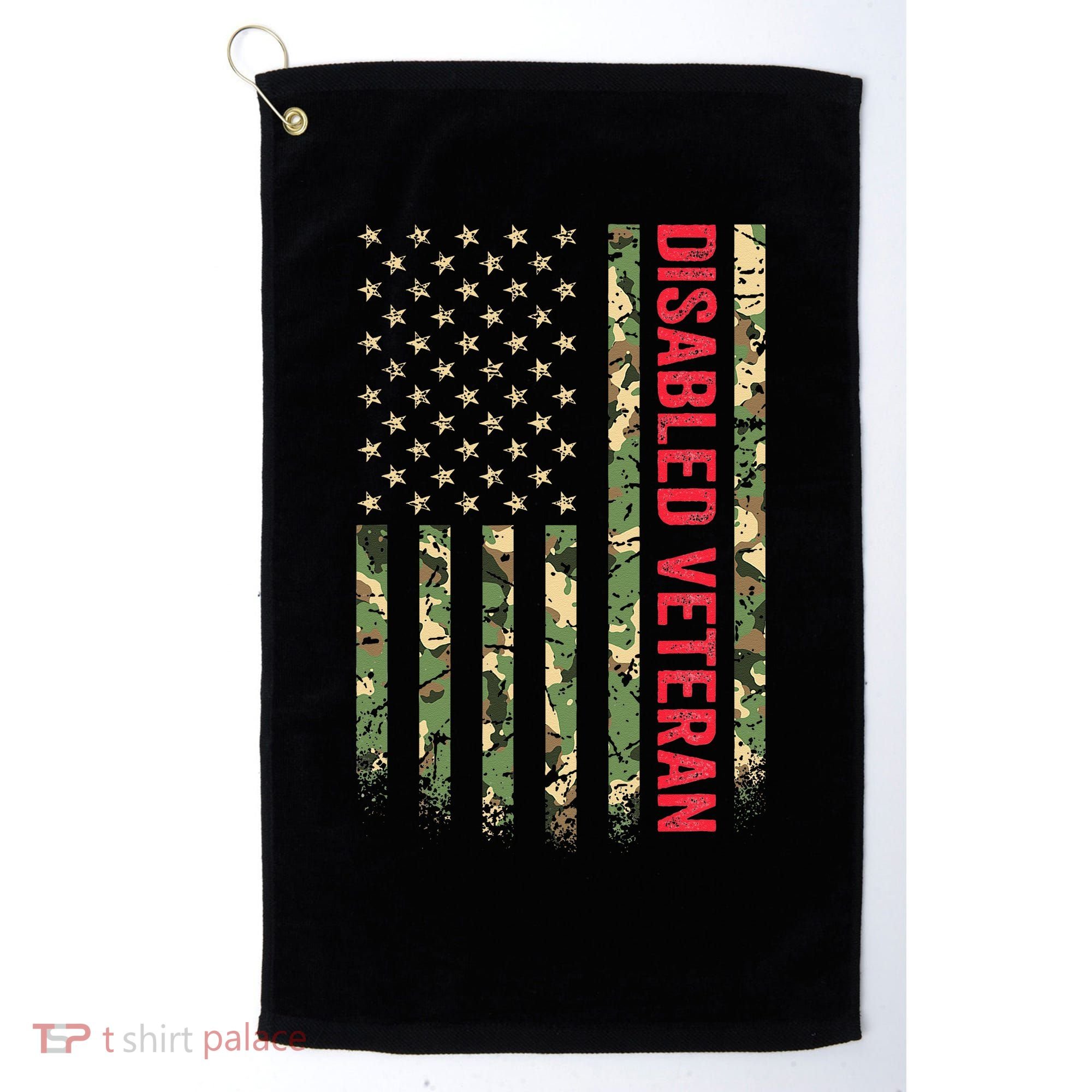 Disabled Veteran American Flag Camouflage Camo Patriotic Vet Golf Towel
