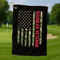 Disabled Veteran American Flag Camouflage Camo Patriotic Vet Golf Towel thumb 1