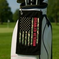 Disabled Veteran American Flag Camouflage Camo Patriotic Vet Golf Towel thumb 2