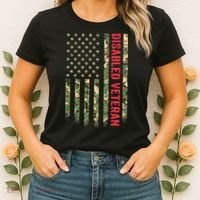 Disabled Veteran American Flag Camouflage Camo Patriotic Vet Women's T-Shirt thumb 2