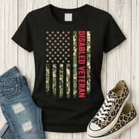 Disabled Veteran American Flag Camouflage Camo Patriotic Vet Women's T-Shirt thumb 3
